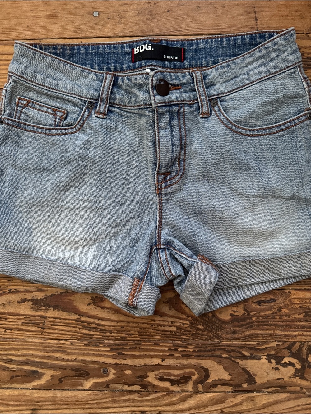 BDG Light Wash Cuffed Denim Shorties